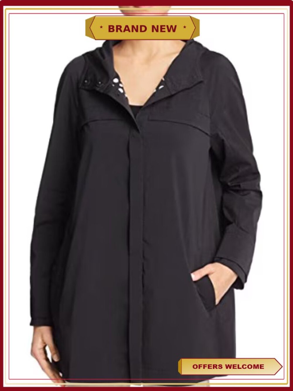 Polka Dot Lined Raincoat Button Front with Belt